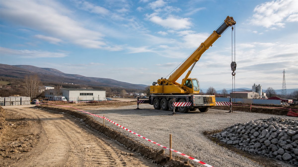 Подготвен терен за работа с автокран на строителна площадка