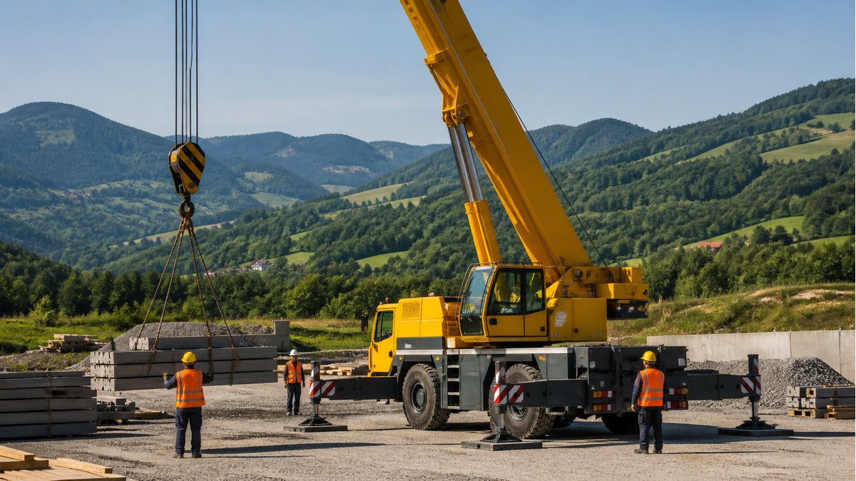 Услуги с автокран в Югозападна България на подготвен терен